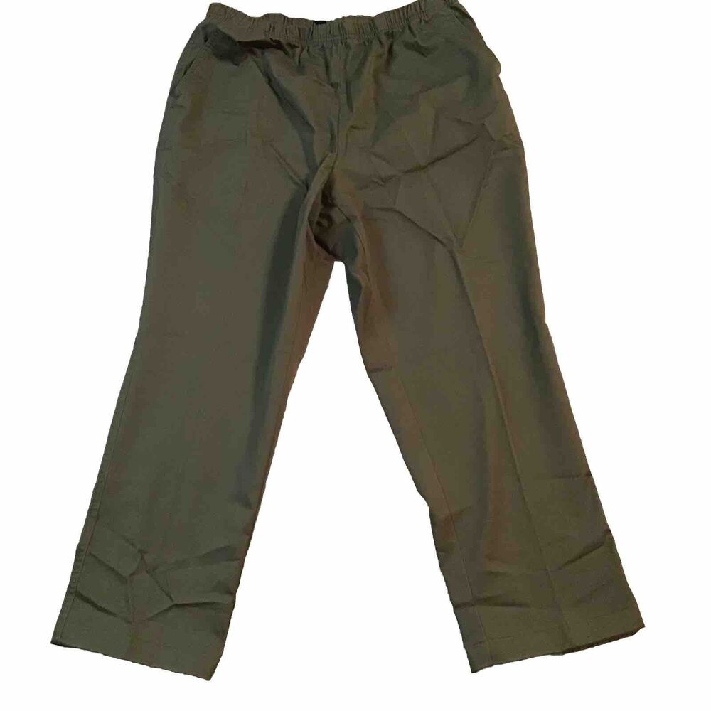 Lands End Women's Chino Pant 18x28  Olive Green Hi Rise Elastic Waist Twill NEW